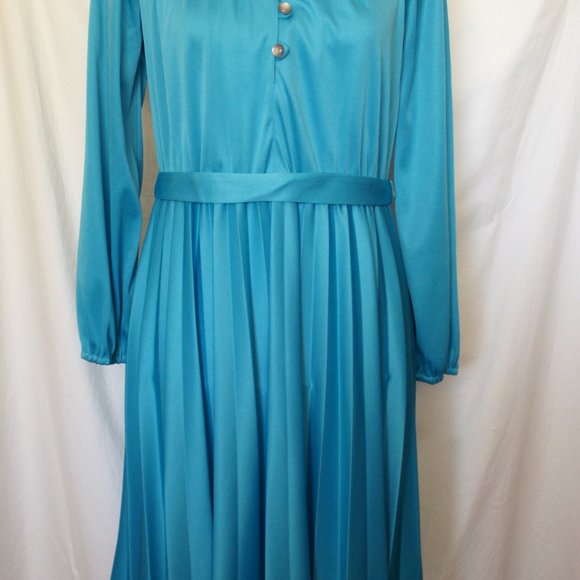 Sunshine Alley Blue Turquoise Pleated Skirt Dress Vintage - Picture 2 of 12